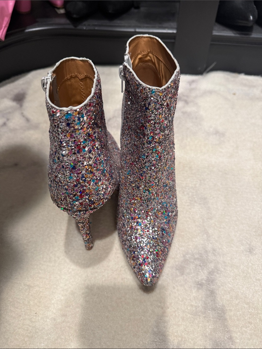 Qupid Multicolor Glitter Pointed Ankle Boots